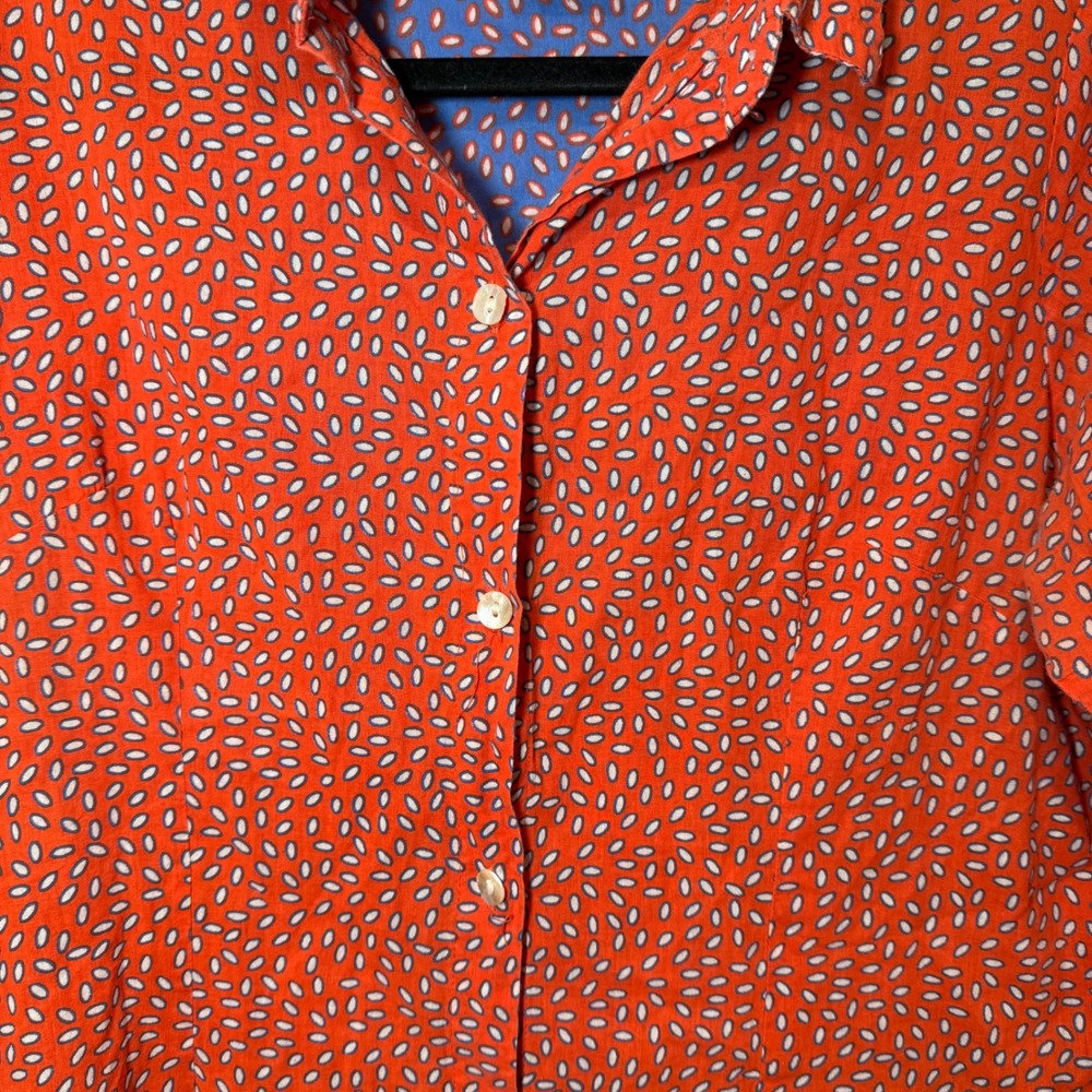 Gretchen Scott Cotton Button Down Patterned Bell Sleeve Blouse Size Medium - Picture 2 of 9